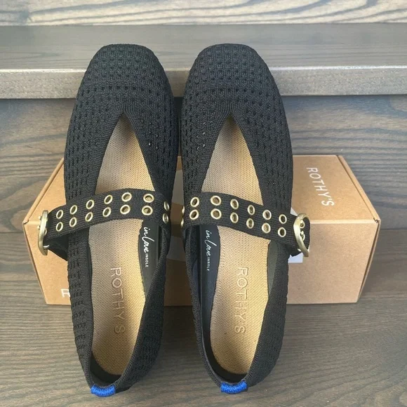 Rothy's Max Buckle Mary Jane flat in Black Mesh Size 7 - Like New! - Picture 1 of 14